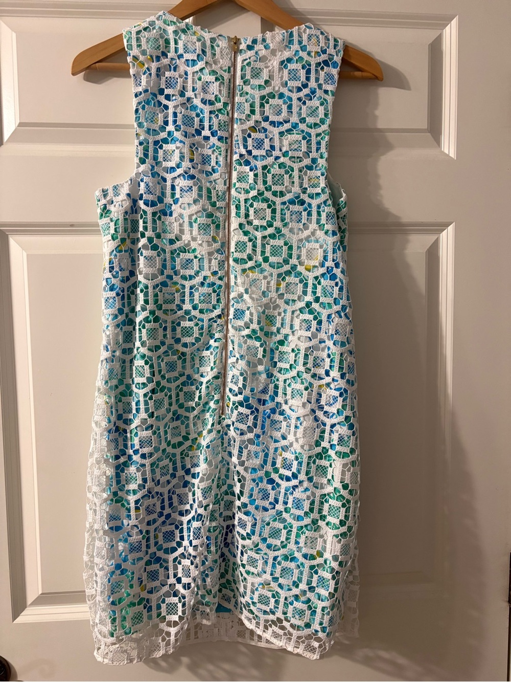 Lilly Pulitzer White Lace Overlay Mini Dress with Blue & Green Print - Picture 3 of 3